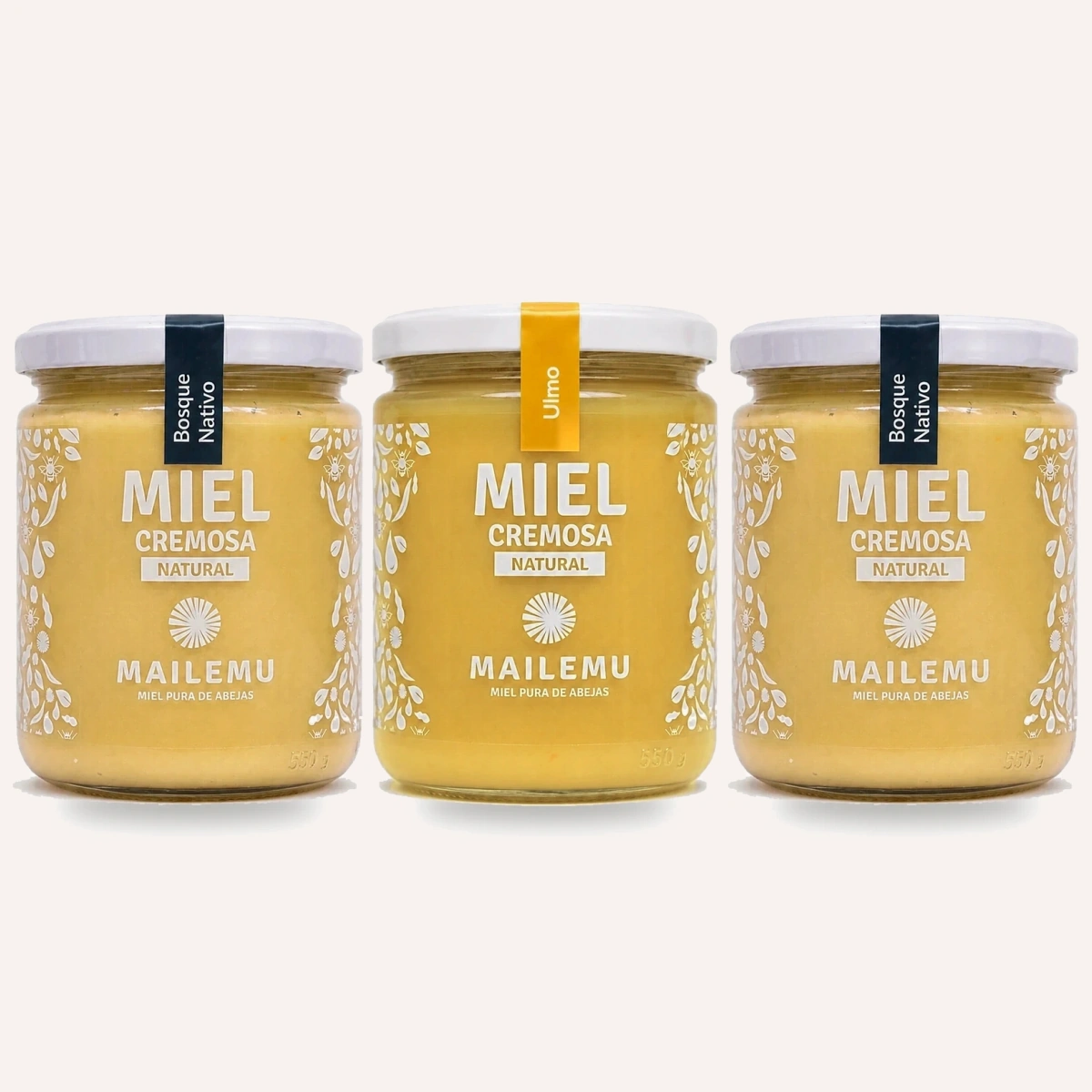 Pack 1 Miel de Ulmo y 2 Miel de Bosque Nativo 550grs Mailemu